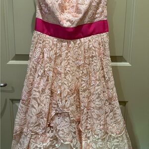 Y2k Betsey Johnson Lace Party Dress Fuchsia satin Bow sunset boulevard $485 NWOT